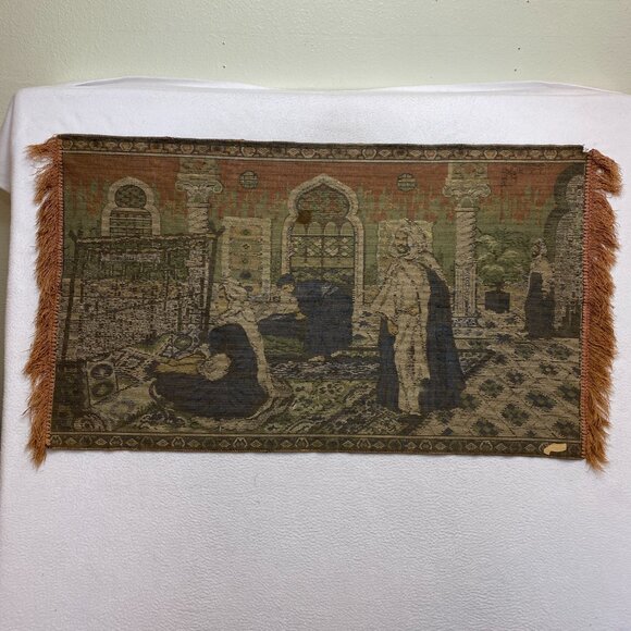 VINTAGE Tapestry Wall Hanging Arabian Nights Middle East Village Fringe - Picture 8 of 12